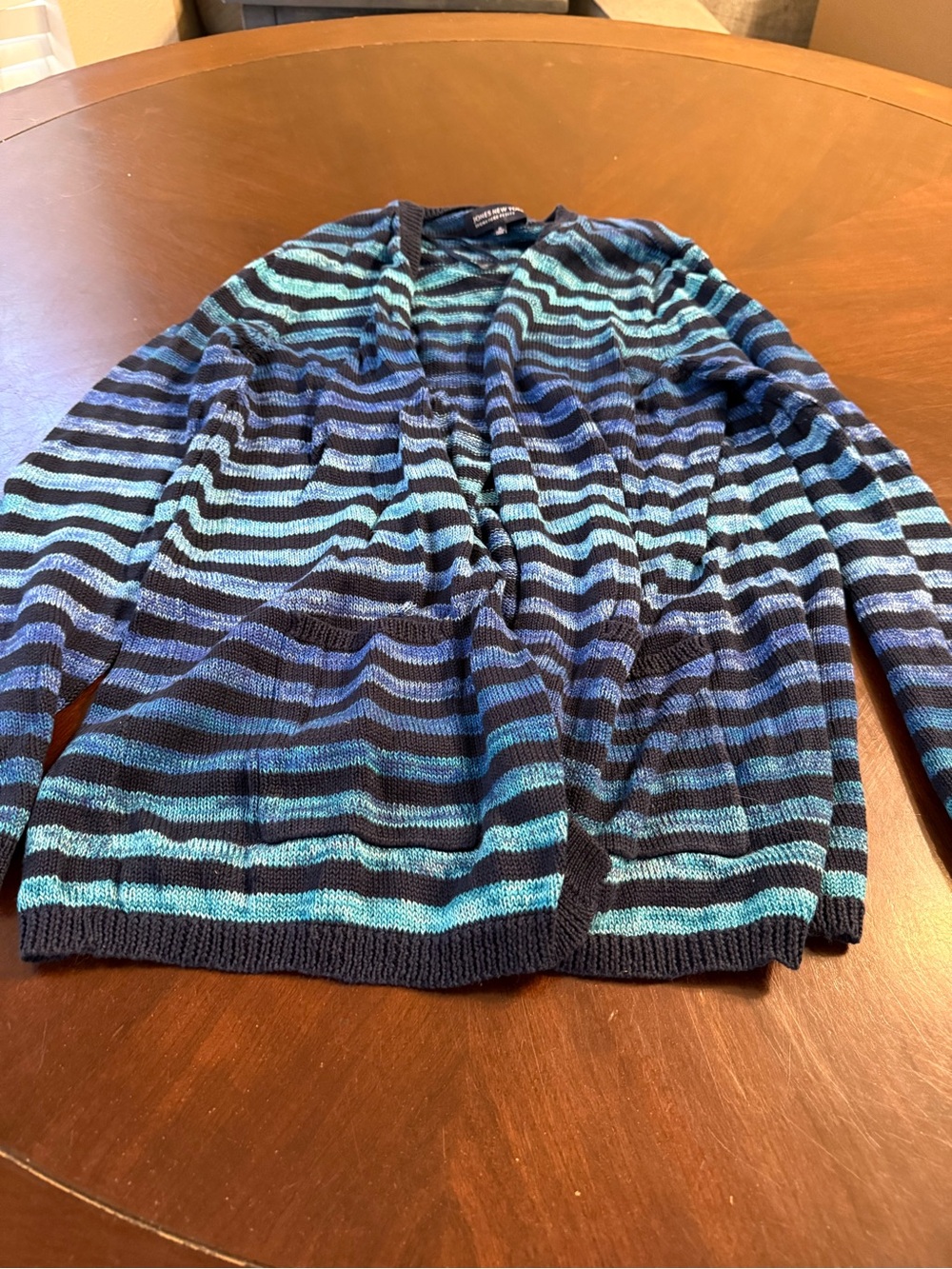Jones New York Striped Open-Front Cardigan - Navy & Teal